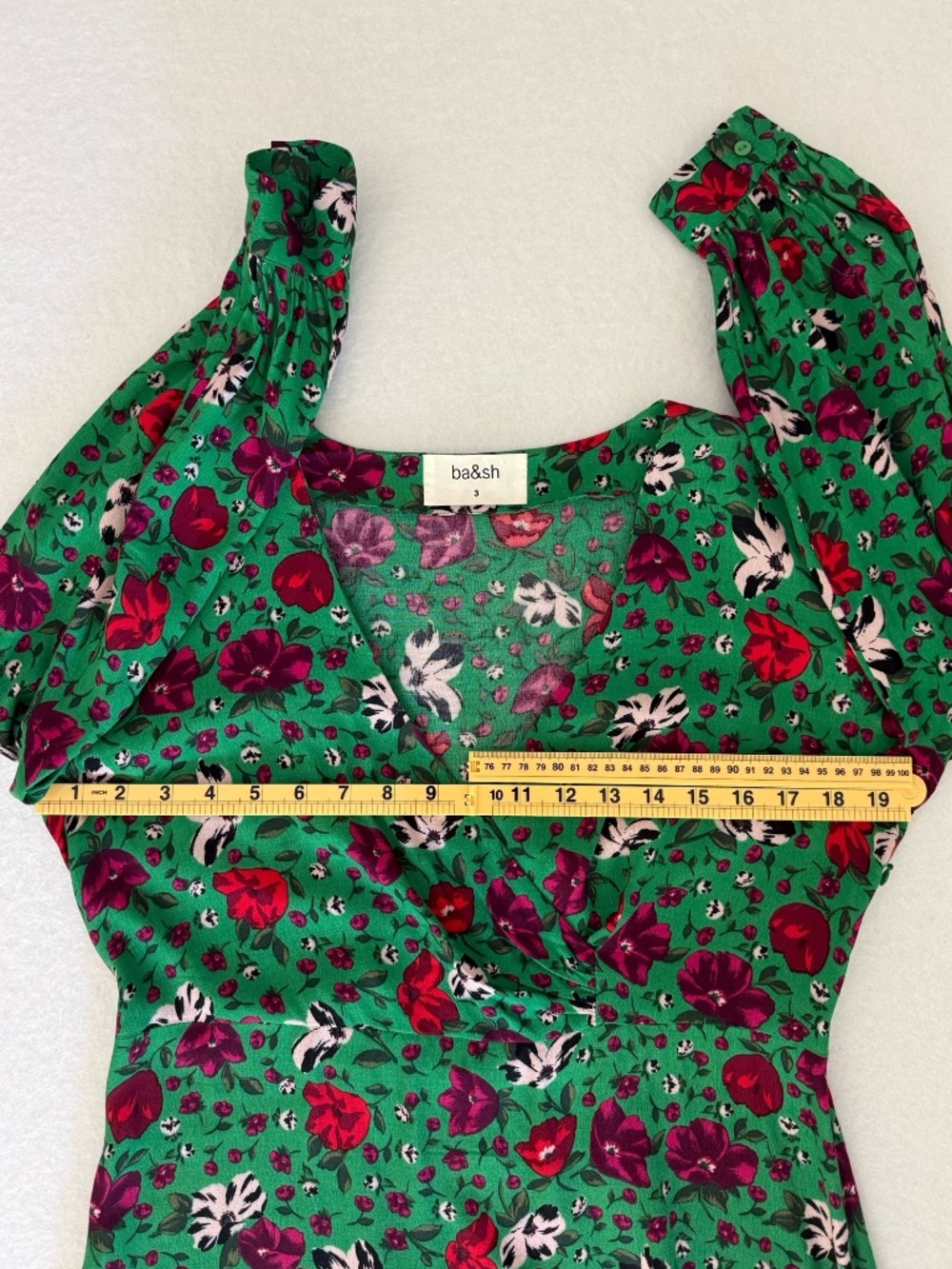 ba&sh Paloma Green Floral Wrap Midi Dress Ruffle High Low Hem Size 3 US 10 - Picture 16 of 16